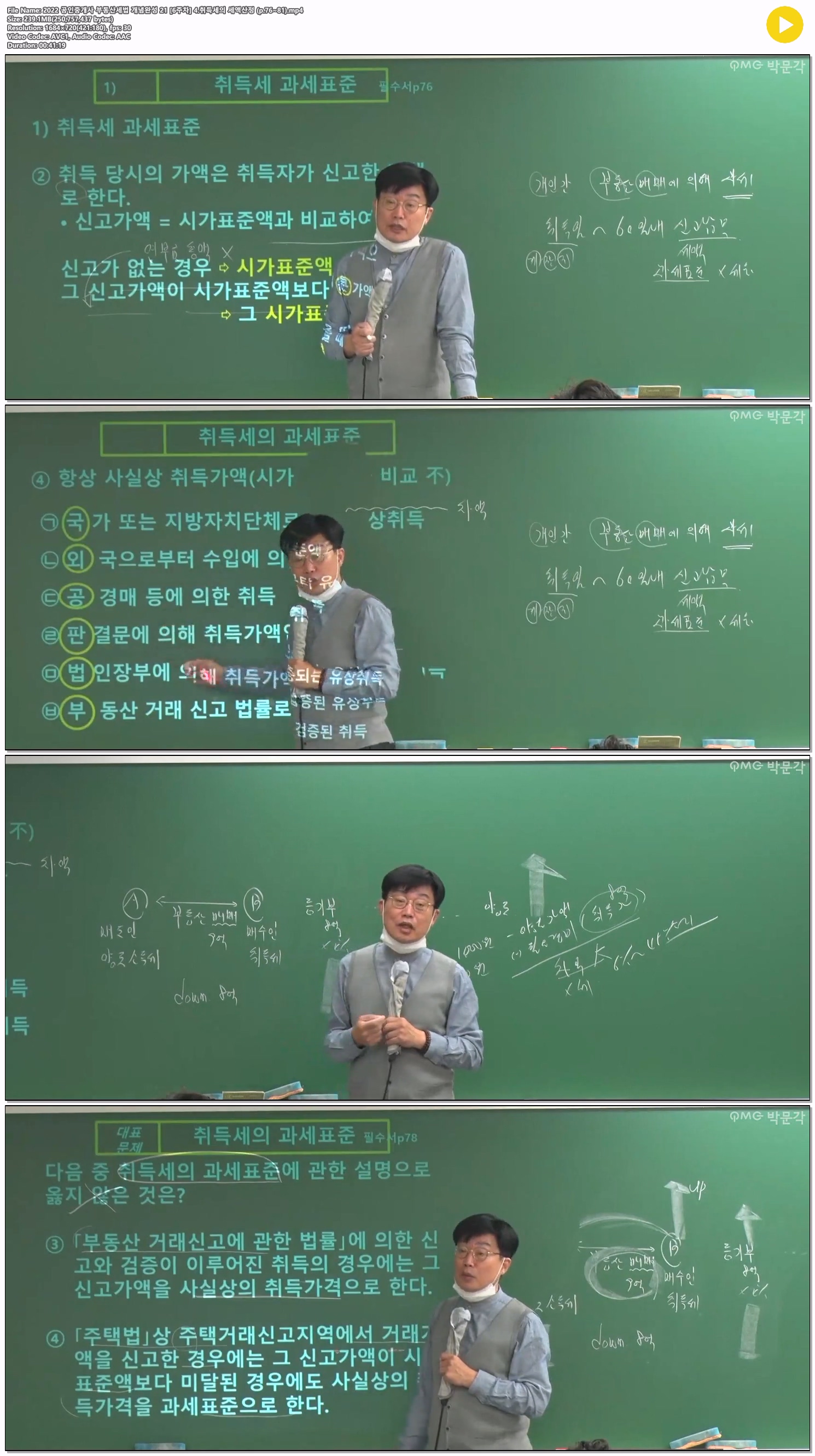 2022 공인중개사 부동산세법 개념완성 21 [6주차] 4.취득세의 세액..