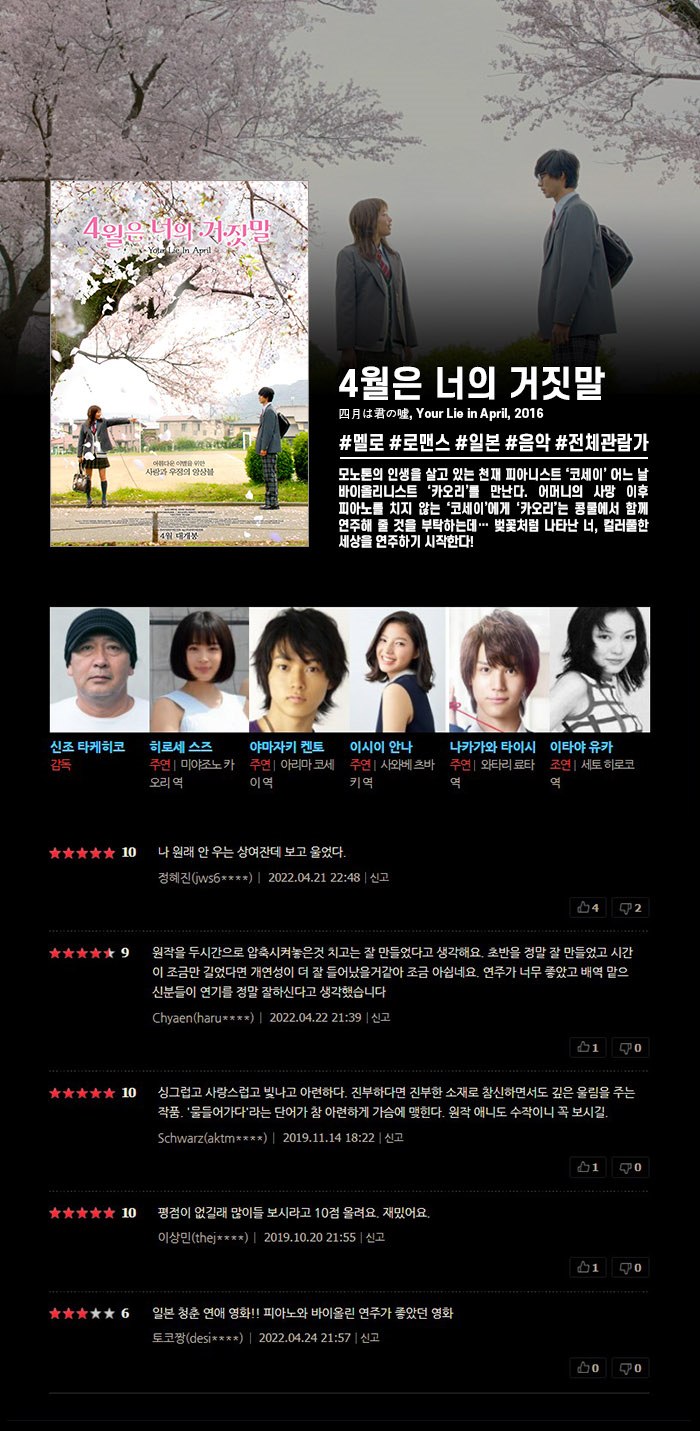 정식릴 [ 4월은 너의 거짓말 ] 세상에서 가장 아름다운 거짓말, 눈..