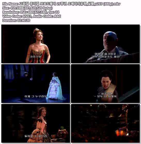 고화질 뮤지컬 브로드웨이 25주년 오페라의유령_실황_x265 (480p)