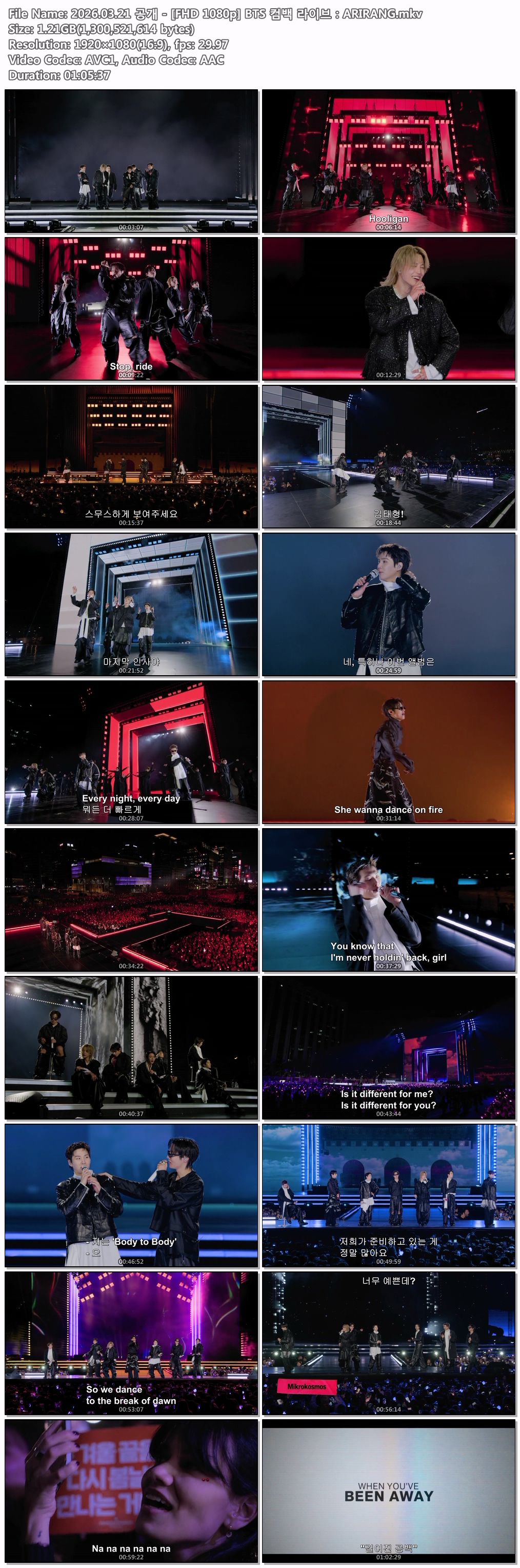 2026.03.21 공개 - [FHD 1080p] BTS 컴백 라이브 ARIRANG